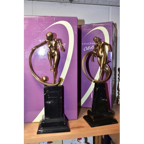 391 - TWO BOXED COALPORT 'ART DECO' SERIES FIGURINES, by Carl Payne, each with bronze effect resin figure ... 