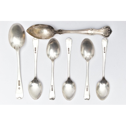 41 - AN ASSORTMENT OF SILVER TEASPOONS, to include five old English teaspoons, hallmarked 'Cooper Brother... 