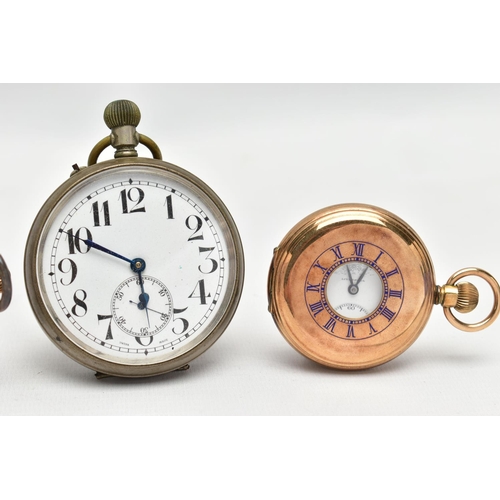 54 - THREE EARLY 20TH CENTURY POCKET WATCHES, to include a gold plated pocket watch, inner case signed El... 