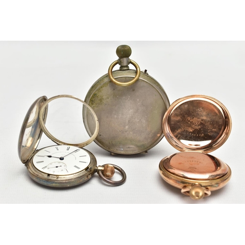 54 - THREE EARLY 20TH CENTURY POCKET WATCHES, to include a gold plated pocket watch, inner case signed El... 