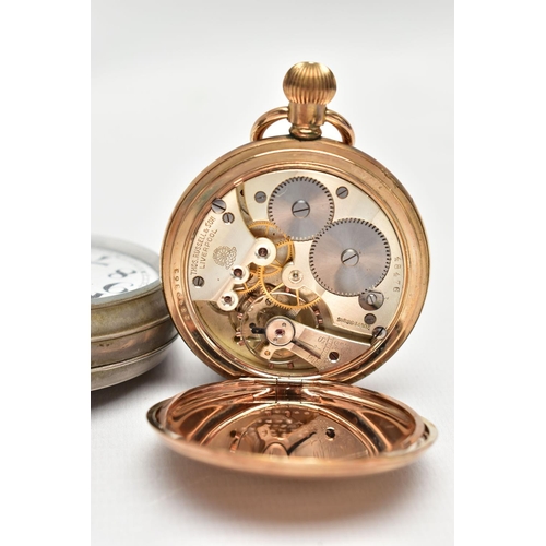 54 - THREE EARLY 20TH CENTURY POCKET WATCHES, to include a gold plated pocket watch, inner case signed El... 