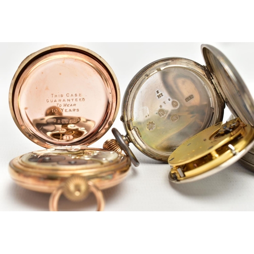 54 - THREE EARLY 20TH CENTURY POCKET WATCHES, to include a gold plated pocket watch, inner case signed El... 