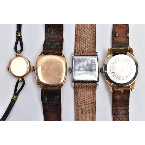 55 - FOUR EARLY TO MID 20TH CENTURY WRISTWATCHES, to include a ladies 1920s wristwatch with rolled gold f... 