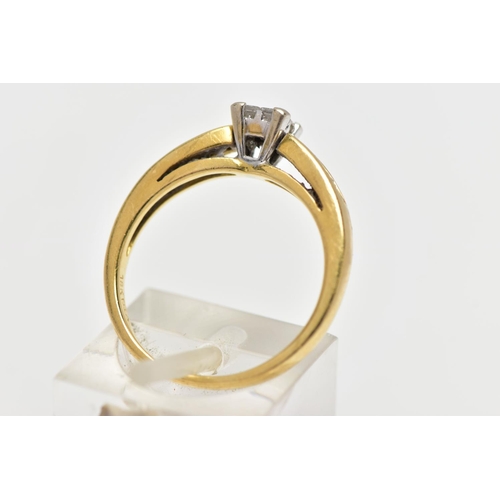 58 - AN 18CT YELLOW GOLD DIAMOND RING, set with a square shape panel of four princess cut diamonds, to th... 