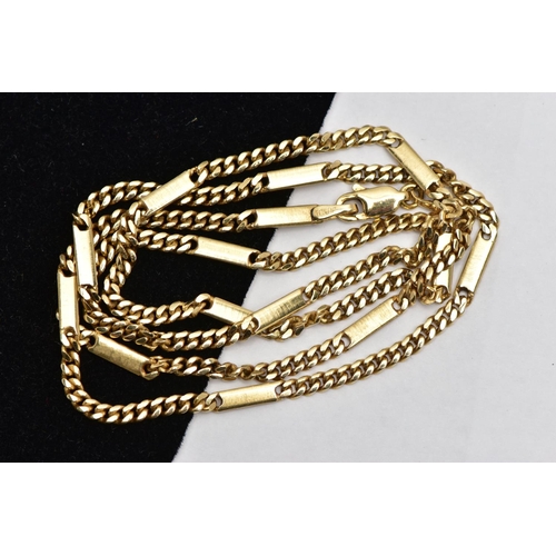 59 - A YELLOW GOLD NECKLACE, designed as a fancy link chain, with plain polished links interspaced by fla... 