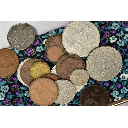 62 - A 9CT YELLOW GOLD BRACELET, A SELECTON OF COSTUME JEWELLERY, COINS AND TWO STAMPS, to include a 9ct ... 