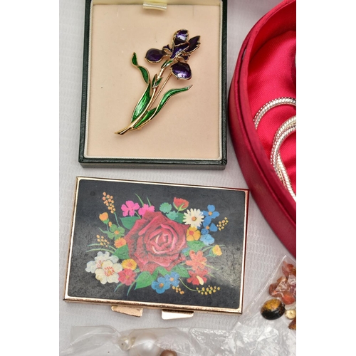 64 - A BOX OF ASSORTED SILVER AND LOOSE STONES,  to include a silver napkin holder, hallmarked 'A J Poole... 