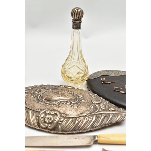 72 - A SELECTION OF SILVER, YELLOW AND WHITE METAL, to include a AF silver handheld mirror, hallmarked 'J... 