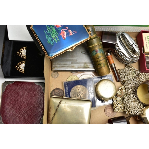 75 - A BOX OF ASSORTED SILVER AND OTHER ITEMS, to include a silver napkin ring with machine turned patter... 