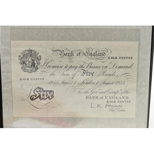 91 - A QUITE SUPERB EXAMPLE OF A WHITE FIVE POUND BANKNOTE, this L K O'Brien A40A London August 1st 1955,... 