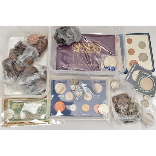 97 - TWO PLASTIC BOXES CONTAINING MOSTLY UK COINAGE, to include some early Victorian silver coins, other ... 