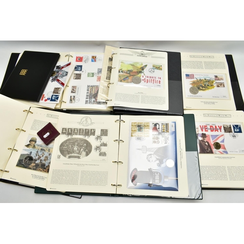 99 - A LARGE AMOUNT OF COIN/STAMP ALBUMS, to include the history of world war II, three x VE day £2 coins... 