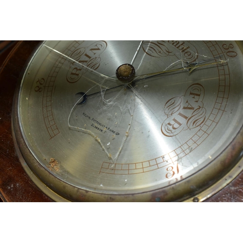 405 - A GROUP OF GAMES, A TEA CADDY AND A BAROMETER, comprising a boxed Sandown horse racing game by F H A... 