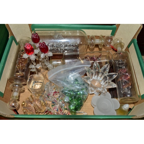 415 - TWO BOXES OF CUT CRYSTAL AND GLASSWARES, to include a Royal Crystal Rock Swan and Cygnet, a crystal ... 