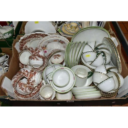 416 - FOUR BOXES OF ASSORTED CERAMICS AND COLOURED GLASS, to include a Wedgwood green Jasperware pedestal ... 