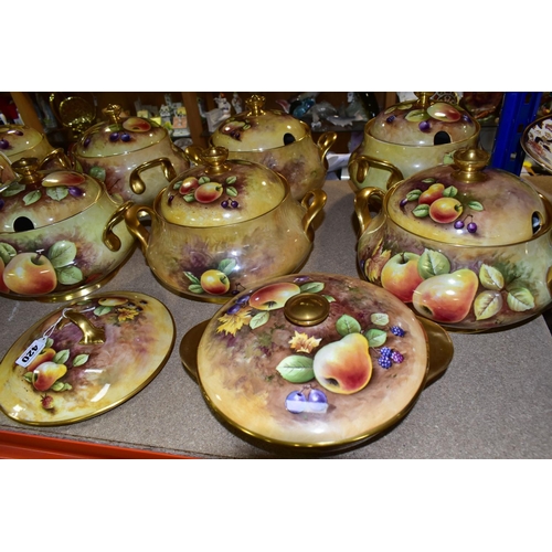 420 - EIGHT COVERED SOUP TUREENS HAND PAINTED BY PETER GOSLING, comprising eight English fine china soup t... 