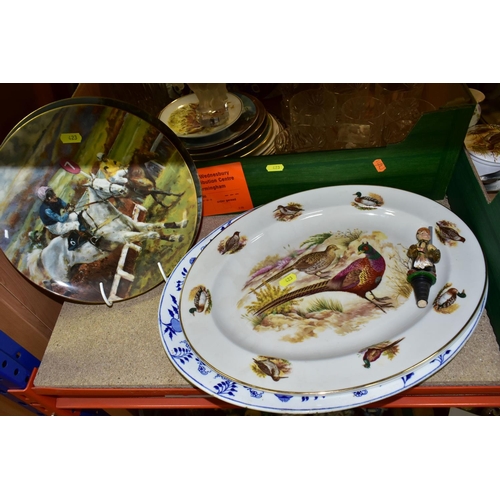 423 - TWO BOXES CERAMICS AND GLASSWARE,  to include two Coalport Spirit of the Turf series plates 'The Gra... 