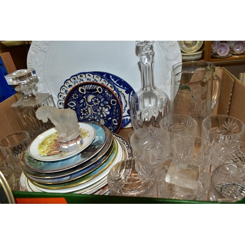 423 - TWO BOXES CERAMICS AND GLASSWARE,  to include two Coalport Spirit of the Turf series plates 'The Gra... 