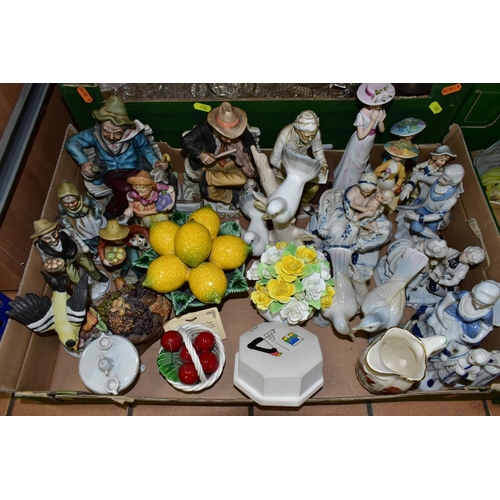 424 - SIX BOXES OF CERAMICS AND GLASSWARE, to include four pieces of Wedgwood blue Jasperware, a Wade crea... 