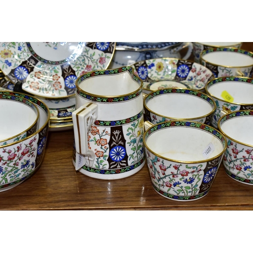 425 - A GROUP OF EARLY MINTON TEAWARES AND FLOW BLUE DINNERWARE, comprising Minton G4952 floral pattern wi... 