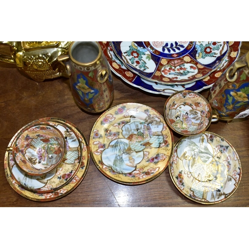 426 - A QUANTITY OF ORIENTAL CERAMICS, comprising two hand painted apricot and gold Noritake trios decorat... 