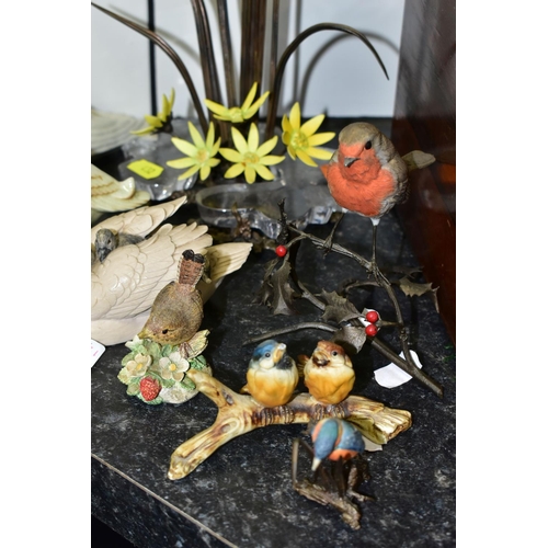 432 - A SMALL GROUP OF ASSORTED BIRD ORNAMENTS, comprising a Royal Belvedere Austrian pottery pair of yell... 