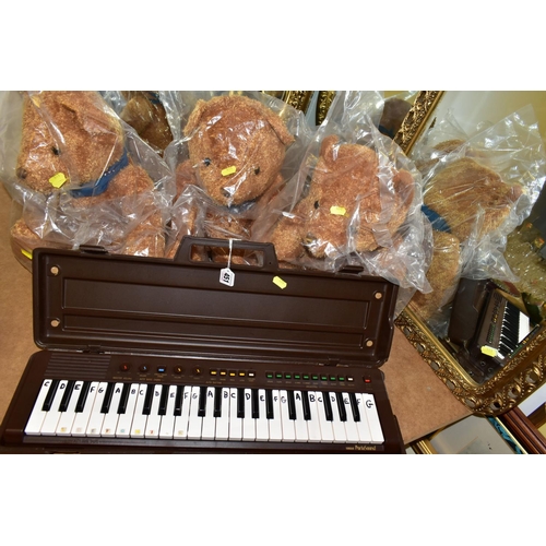 451 - A YAMAHA PORTASOUND BATTERY ORGAN, THREE WALL MIRRORS AND THREE BEARS,  comprising three unused Mada... 