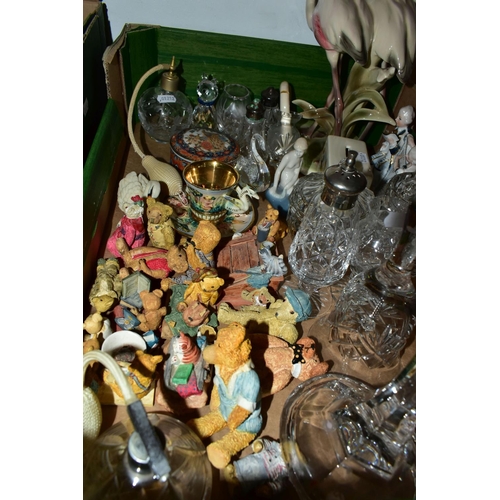 453 - TWO BOXES OF CERAMICS AND ORNAMENTS, to include a Royal Grafton 'Sumatra' pattern coffee pot , two c... 