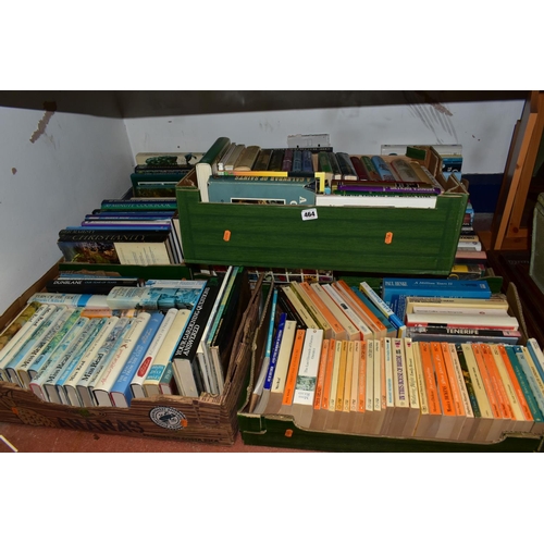 464 - SIX BOXES OF ASSORTED BOOKS, to include a large collection of Miss Read books, several Alexander McC... 