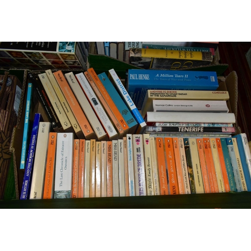 464 - SIX BOXES OF ASSORTED BOOKS, to include a large collection of Miss Read books, several Alexander McC... 