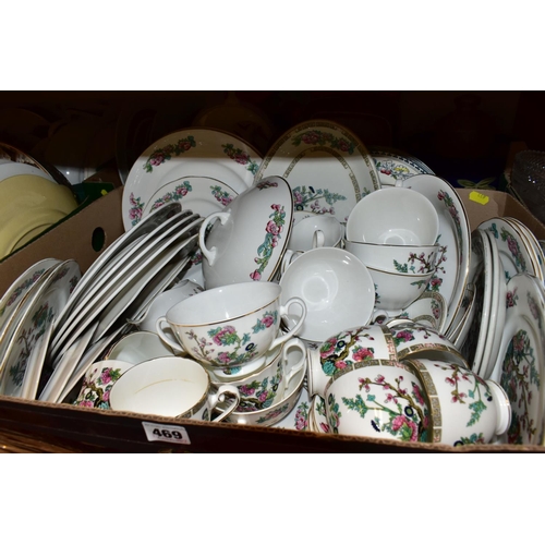 469 - FIVE BOXES OF CERAMICS to include an assortment of 'Indian Tree' pattern dinnerware by Royal Grafton... 