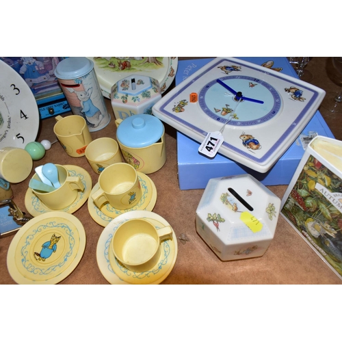 471 - A QUANTITY OF WEDGWOOD PETER RABBIT ITEMS TOGETHER WITH WEDGWOOD TEAWARES, to include two Wedgwood '... 