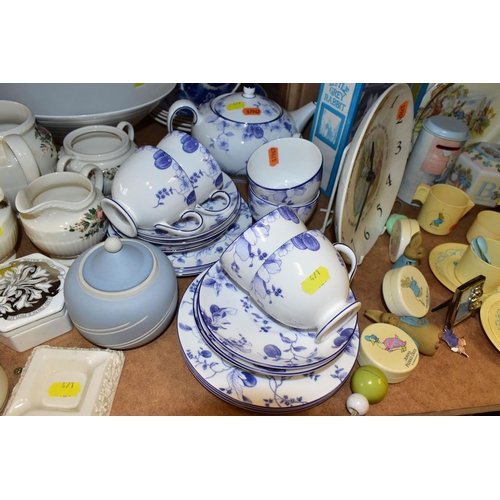 471 - A QUANTITY OF WEDGWOOD PETER RABBIT ITEMS TOGETHER WITH WEDGWOOD TEAWARES, to include two Wedgwood '... 