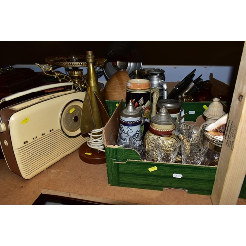 473 - FIVE BOXES OF ASSORTED SUNDRIES, to include a Kalsi mincer/ grinder, a cast iron Enterprise No5 meat... 