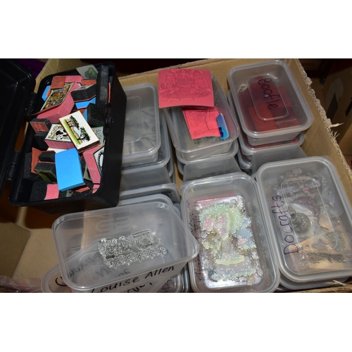 477 - THIRTEEN BOXES OF CLEAR, RUBBER AND WOODEN BACKED STAMPS, STAMPING PLATFORM, AND INKS, to include fi... 