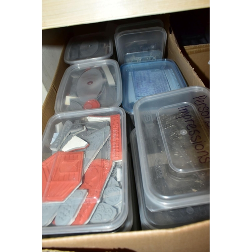 477 - THIRTEEN BOXES OF CLEAR, RUBBER AND WOODEN BACKED STAMPS, STAMPING PLATFORM, AND INKS, to include fi... 