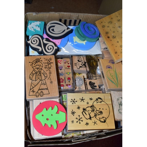 477 - THIRTEEN BOXES OF CLEAR, RUBBER AND WOODEN BACKED STAMPS, STAMPING PLATFORM, AND INKS, to include fi... 