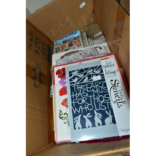 479 - THIRTEEN BOXES OF CRAFT PAPERS, STICKERS AND STENCILS, to include craft papers in 12x12'', 8x8'', 6x... 