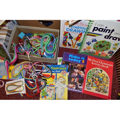 481 - SEVEN BOXES AND LOOSE CRAFT PUNCHES, PAPERS, BOOKS AND CDS, to include two boxes of craft punches in... 