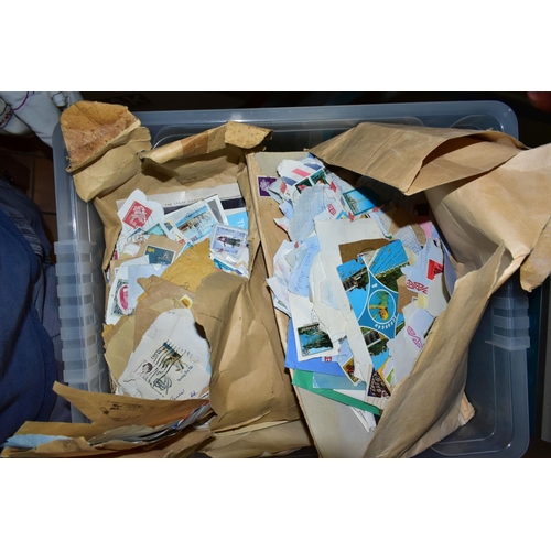 485 - FOUR BOXES OF MISCELLANEOUS, SEWING EQUIPMENT, STAMPS AND BOOKS, to include a pair of table lamps, h... 