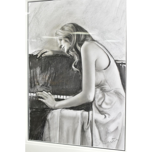 496 - STEVEN SMITH (BRITISH 1974), 'PIANO SKETCH I', a seated portrait of a female figure at a piano, sign... 