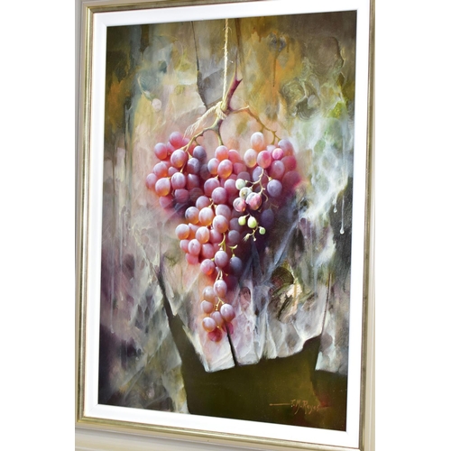 498 - JOSE MANUEL REYES (SPANISH 1963) ' UVAS ROJAS II', a still life study of a bunch of red grapes, sign... 