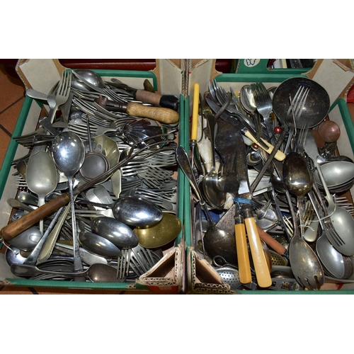 500 - FOUR BOXES OF FLATWARE AND CUTLERY to include a large wooden Viners Cutlery canteen with two other c... 