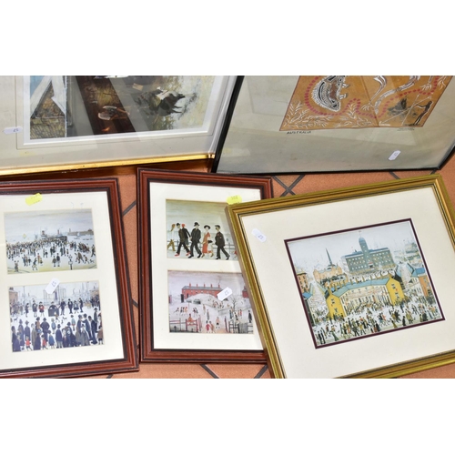 502 - ELEVEN OPEN EDITION L.S.LOWRY COLOUR PRINTS IN NINE FRAMES, titles include V.E. Day Celebrations, si... 