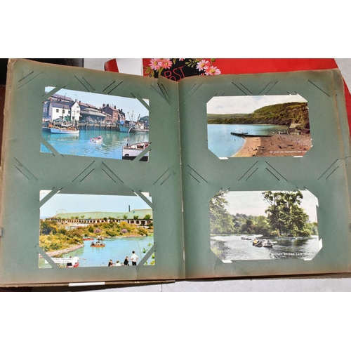 515 - POSTCARDS, two albums containing approximately  328 postcards, album one features 172 postcards of b... 