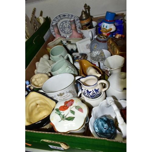 523 - FOUR BOXES AND LOOSE CERAMICS AND SUNDRY ITEMS, to include a small Emma Bridgewater jug decorated wi... 