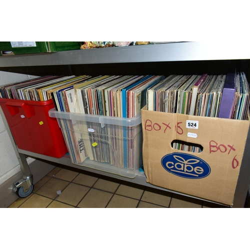 524 - THREE BOXES OF VINYL LPS, approximately one hundred and fifty to two hundred records, artists to inc... 