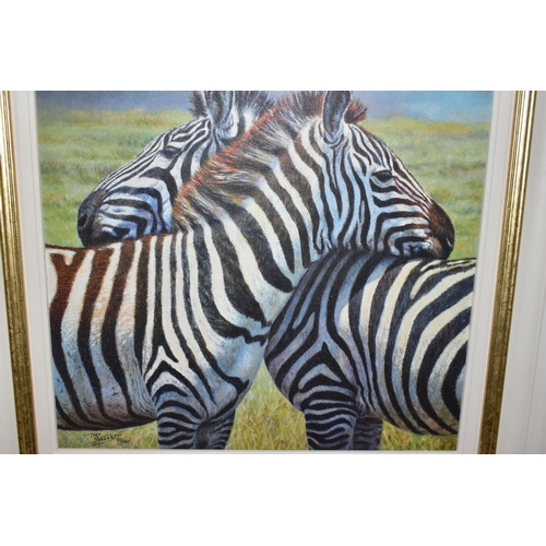 550 - TONY FORREST (BRITISH 1961) 'NEAREST AND DEAREST', a signed limited edition print of zebras 59/195, ... 