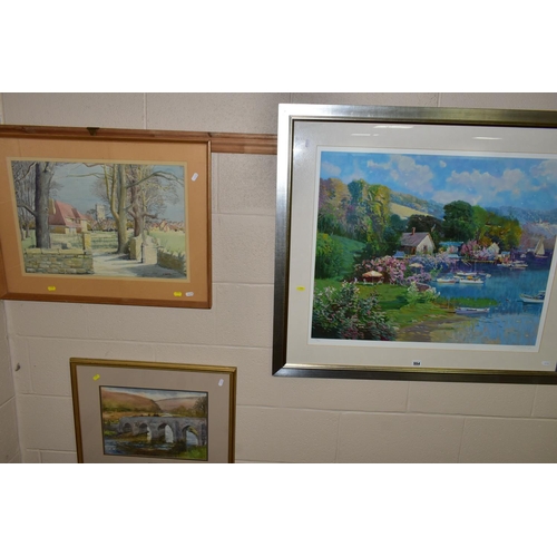 554 - TWO WATERCOLOURS AND A LIMITED PRINT, comprising Rose Fell, 'The Old Packhorse Bridge, Derwent Valle... 