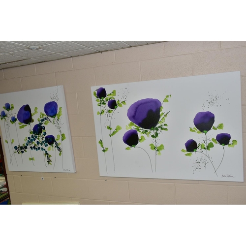 557 - JEAN PICTON (BRITISH, CONTEMPORARY), Purple poppies, acrylic on box canvas, signed lower right, 91.5... 